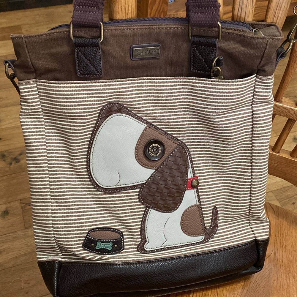 Chala Brown and Cream Dog Print Tote Bag - Picture 2 of 5